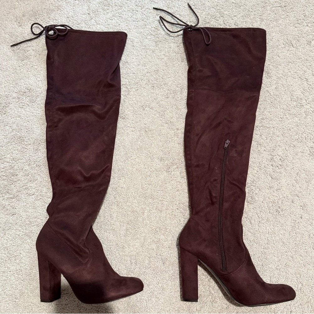 New w tag: Burgundy Heeled Over the Knee Boots